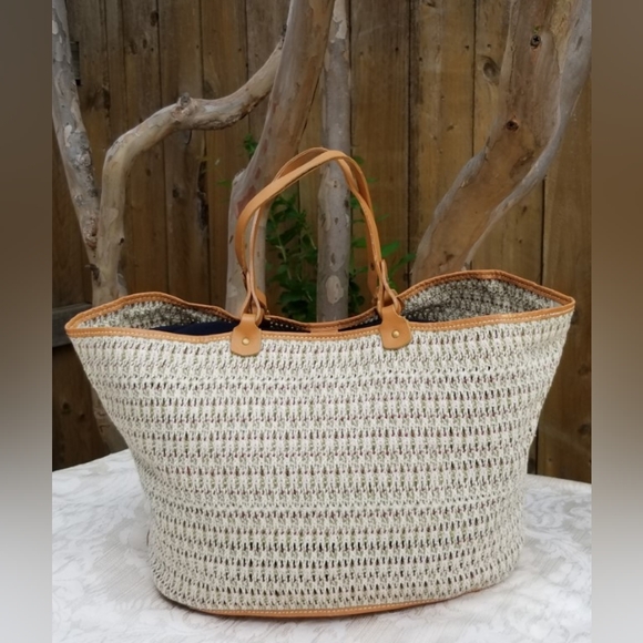 Vintage Rare Ursula Beaugeste Paris Woven  Tote Bag with Leather trim - Picture 7 of 13